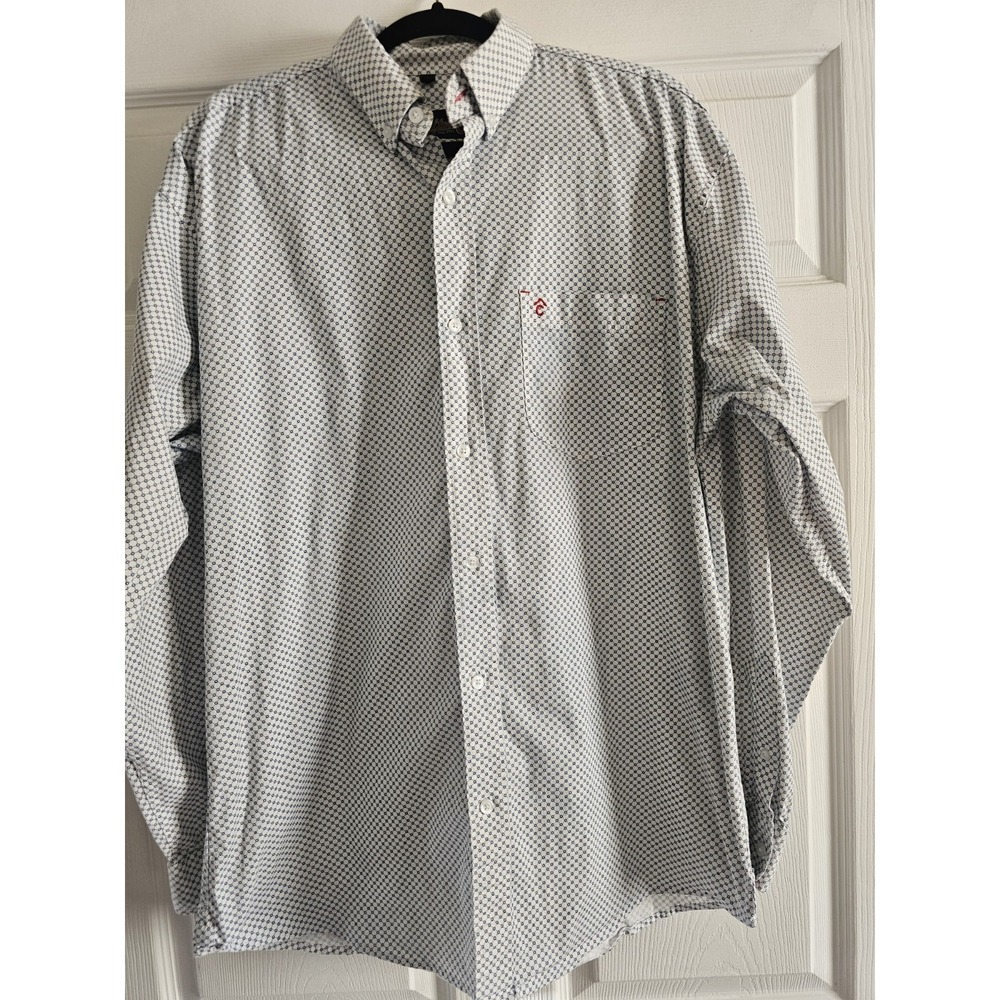 Mens Rafter‎ C Western Button Up Shirt Large Long Sleeve Blue White Workwear